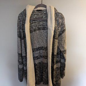 Lety & Me Dockerie Sherpa Trim Hooded Cardigan, XXL, Gray